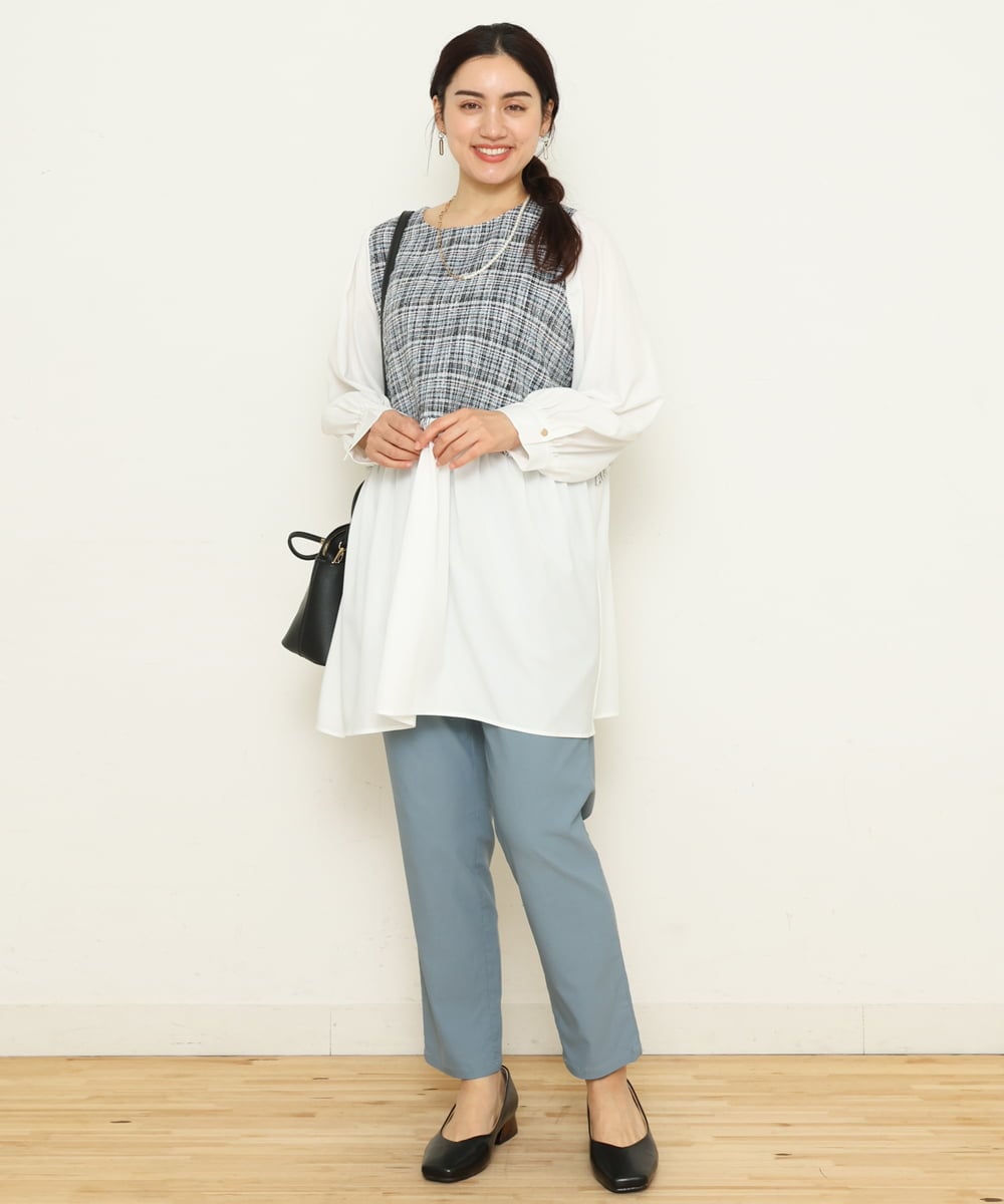 OLECS02090 eur3(エウルキューブ) 【大きいサイズ】ツイードコンビチュニック ネイビー(57)