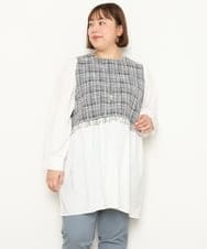 OLECS02090 eur3(エウルキューブ) 【大きいサイズ】ツイードコンビチュニック ネイビー(57)