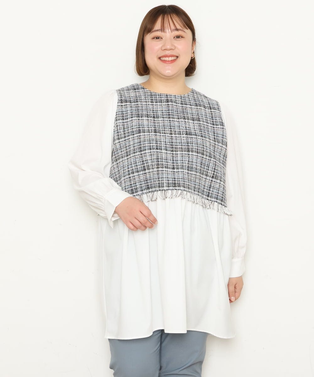 OLECS02090 eur3(エウルキューブ) 【大きいサイズ】ツイードコンビチュニック ネイビー(57)