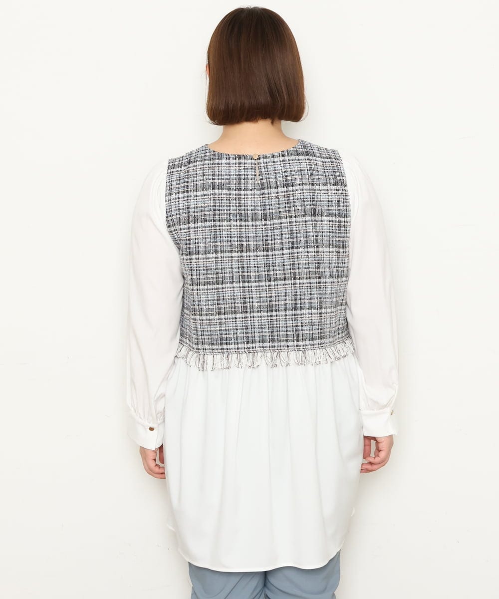OLECS02090 eur3(エウルキューブ) 【大きいサイズ】ツイードコンビチュニック ネイビー(57)