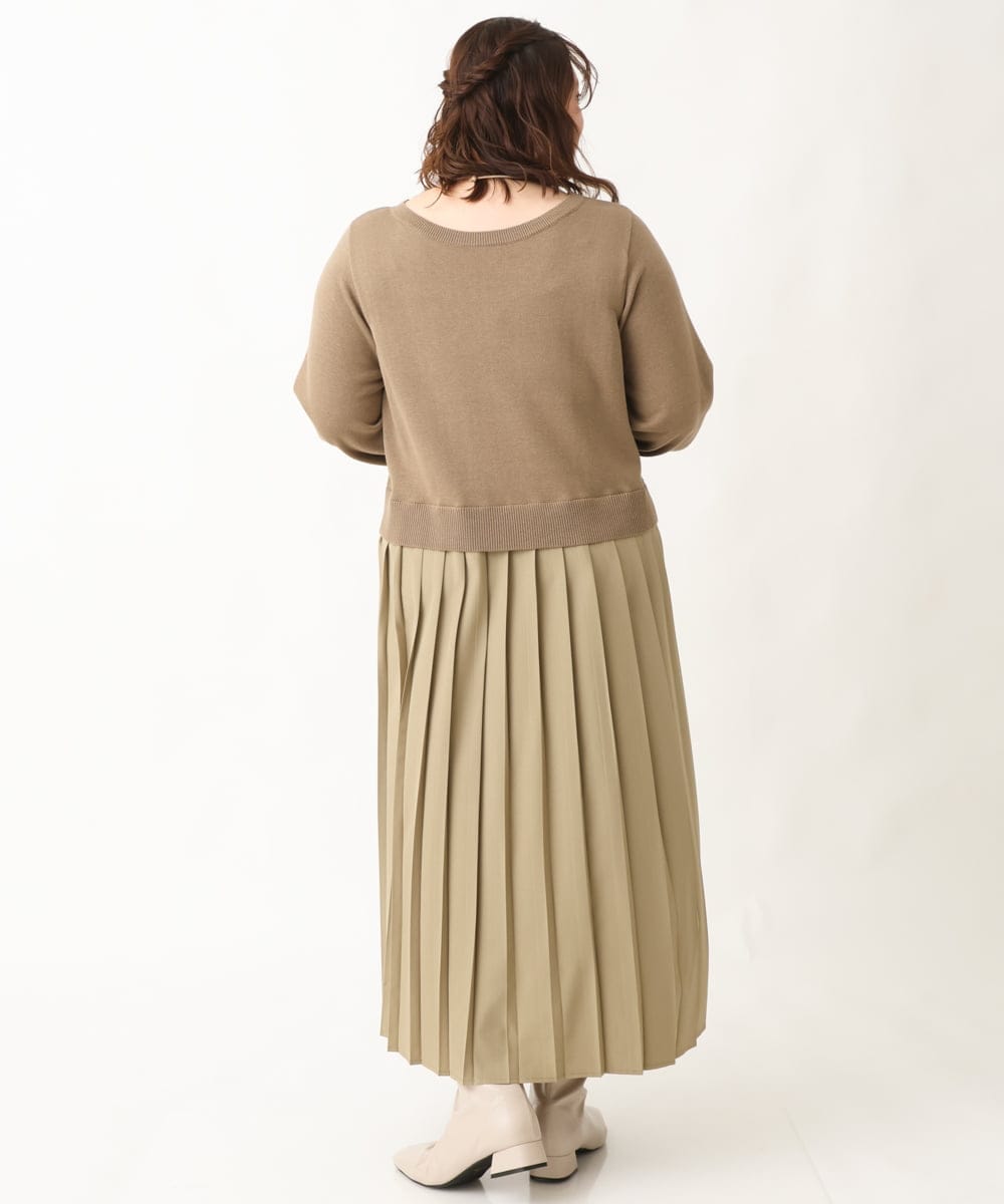 OLECV13129 eur3(エウルキューブ) 【大きいサイズ】前後2WAYニットコンビプリーツワンピース カーキ(36)