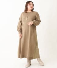 OLECV13129 eur3(エウルキューブ) 【大きいサイズ】前後2WAYニットコンビプリーツワンピース カーキ(36)