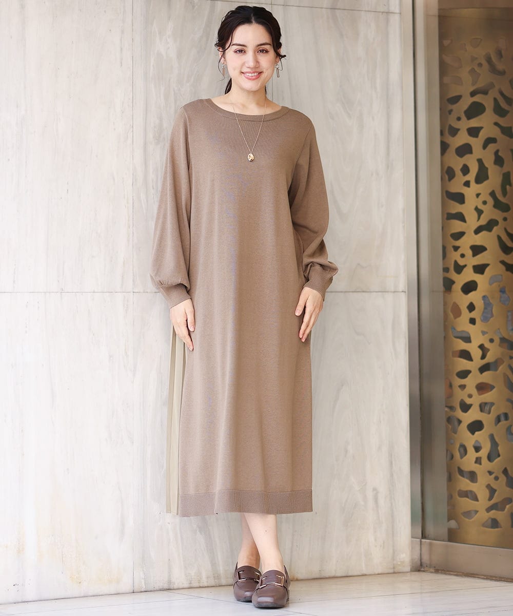 OLECV13129 eur3(エウルキューブ) 【大きいサイズ】前後2WAYニットコンビプリーツワンピース カーキ(36)