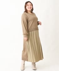 OLECV13129 eur3(エウルキューブ) 【大きいサイズ】前後2WAYニットコンビプリーツワンピース カーキ(36)