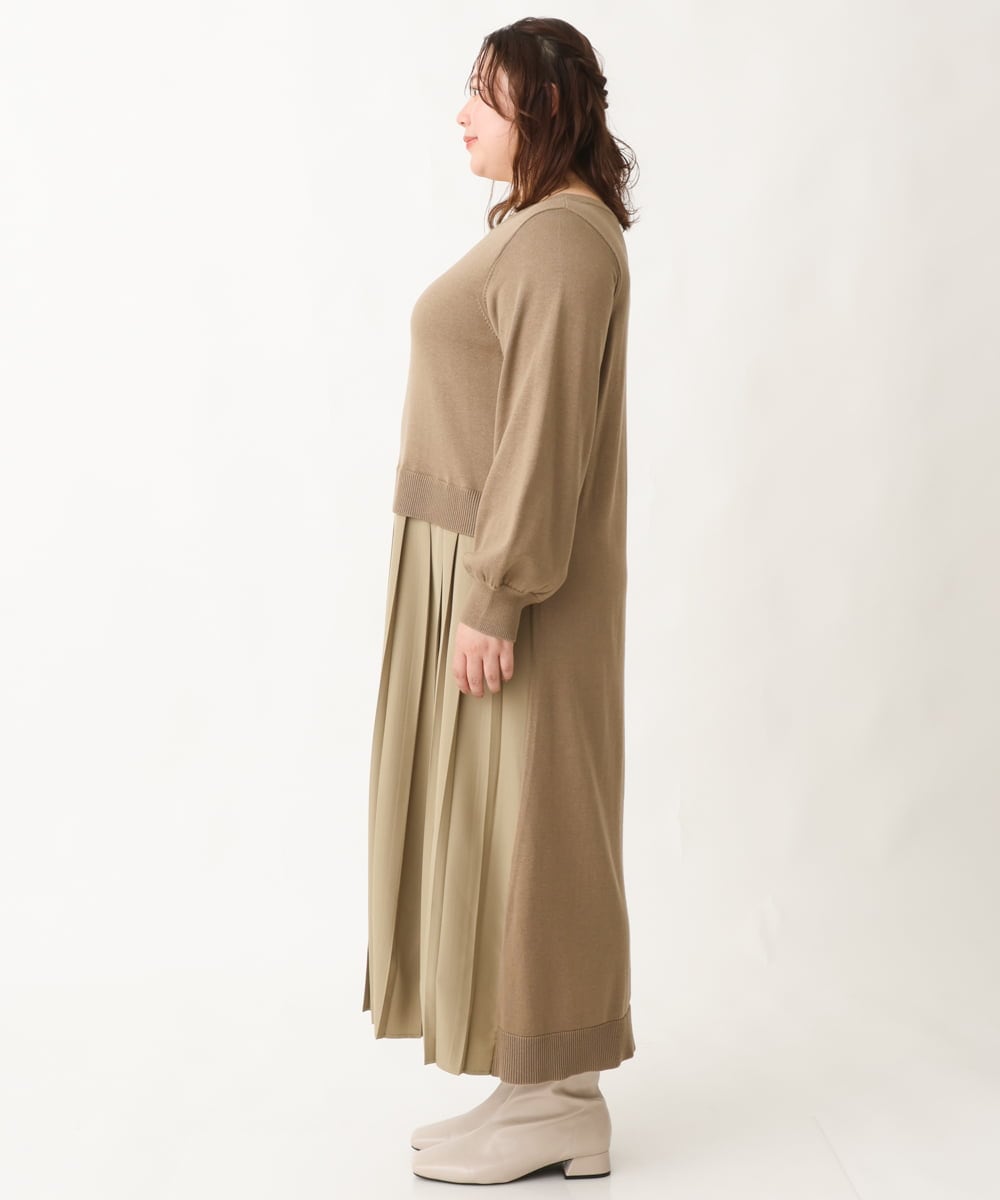 OLECV13129 eur3(エウルキューブ) 【大きいサイズ】前後2WAYニットコンビプリーツワンピース カーキ(36)