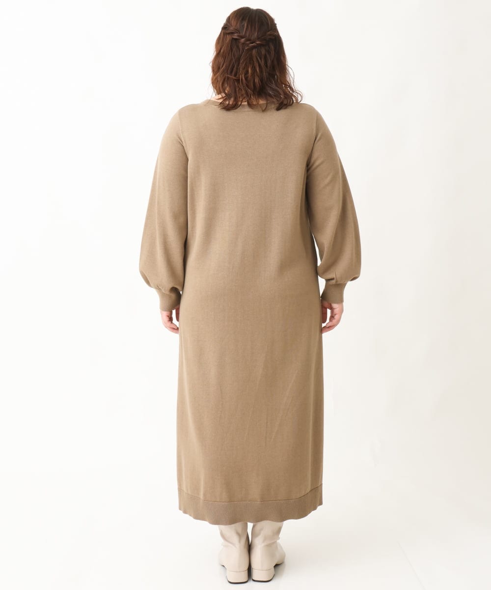 OLECV13129 eur3(エウルキューブ) 【大きいサイズ】前後2WAYニットコンビプリーツワンピース カーキ(36)