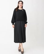 OLECV13129 eur3(エウルキューブ) 【大きいサイズ】前後2WAYニットコンビプリーツワンピース ブラック(94)