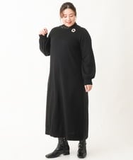 OLECV13129 eur3(エウルキューブ) 【大きいサイズ】前後2WAYニットコンビプリーツワンピース ブラック(94)