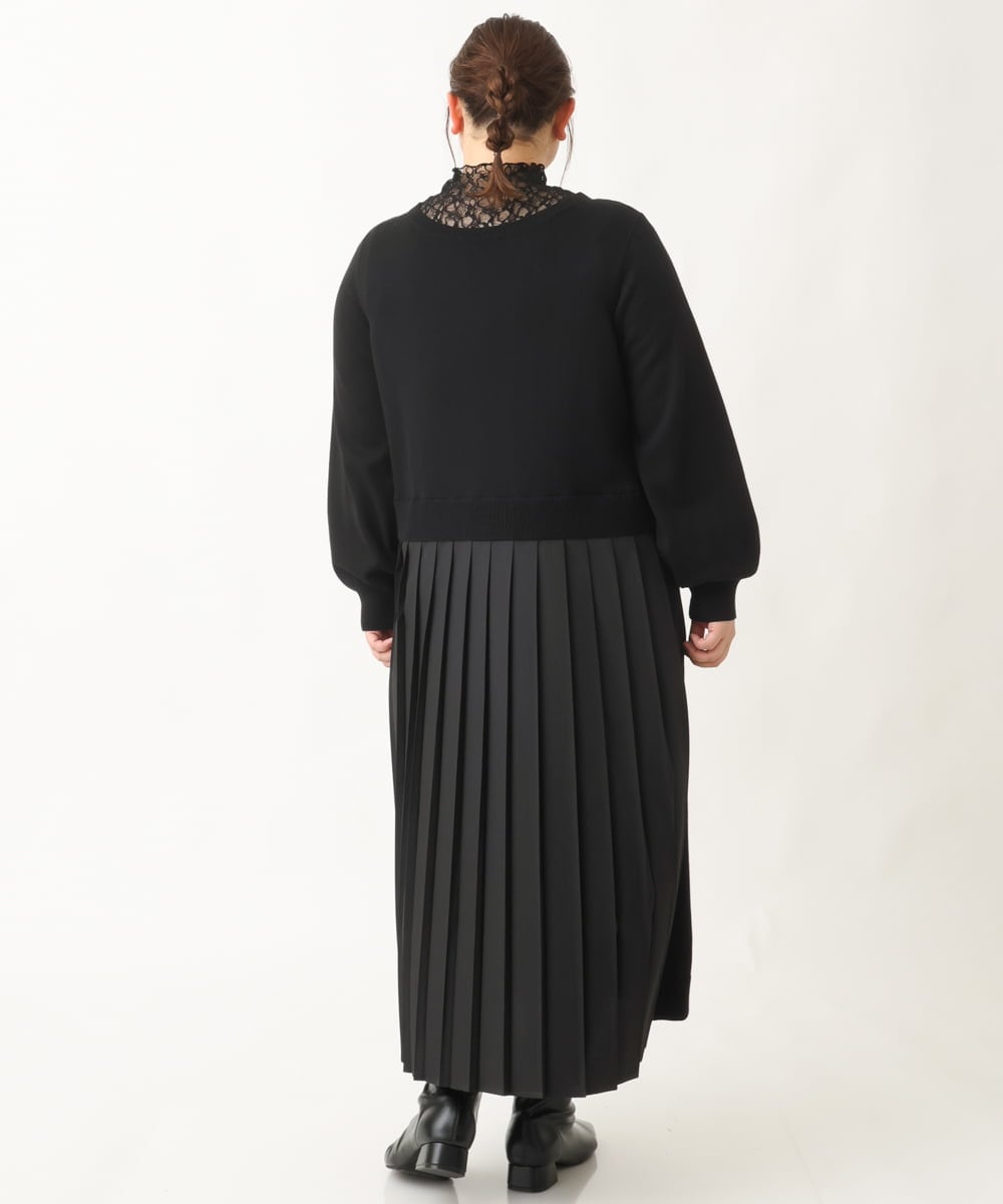 OLECV13129 eur3(エウルキューブ) 【大きいサイズ】前後2WAYニットコンビプリーツワンピース ブラック(94)