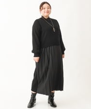 OLECV13129 eur3(エウルキューブ) 【大きいサイズ】前後2WAYニットコンビプリーツワンピース ブラック(94)