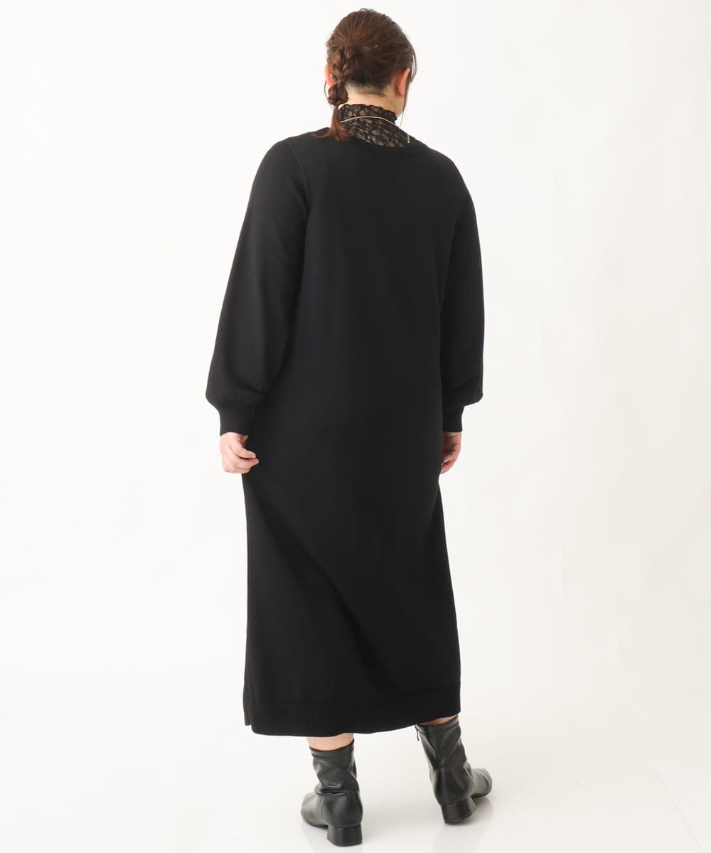 OLECV13129 eur3(エウルキューブ) 【大きいサイズ】前後2WAYニットコンビプリーツワンピース ブラック(94)