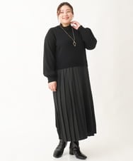 OLECV13129 eur3(エウルキューブ) 【大きいサイズ】前後2WAYニットコンビプリーツワンピース ブラック(94)
