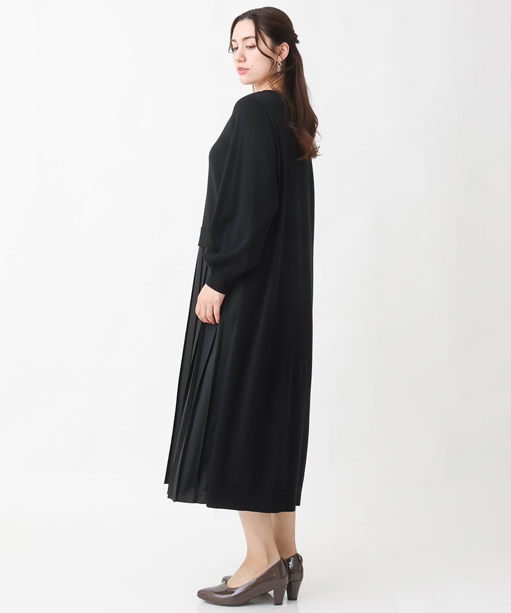 OLECV13129 eur3(エウルキューブ) 【大きいサイズ】前後2WAYニットコンビプリーツワンピース ブラック(94)