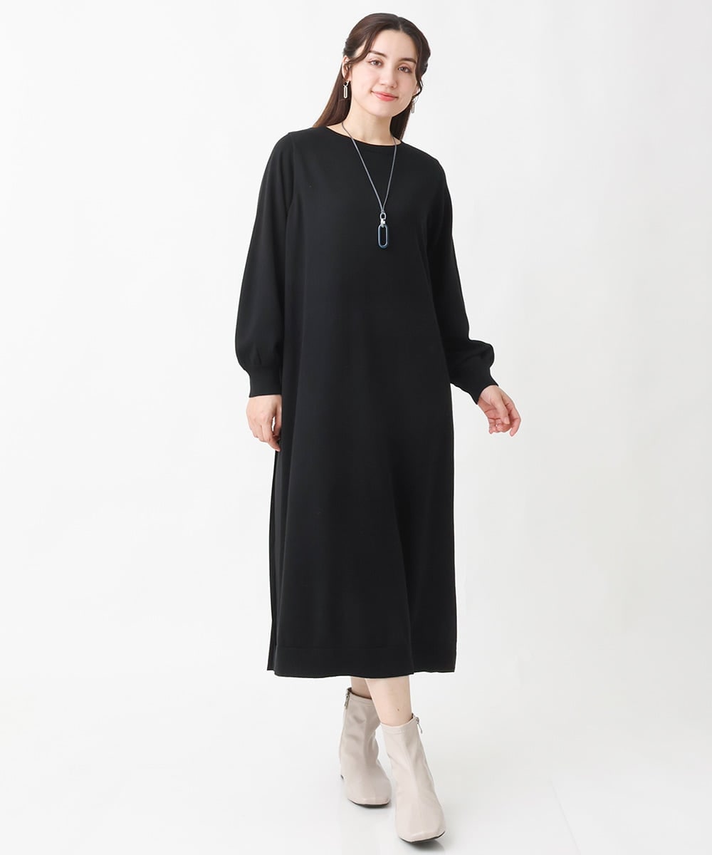 OLECV13129 eur3(エウルキューブ) 【大きいサイズ】前後2WAYニットコンビプリーツワンピース ブラック(94)
