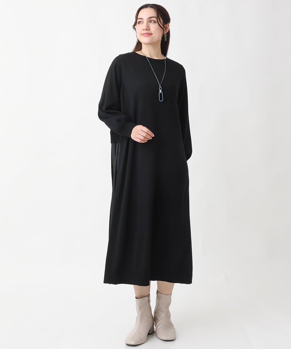 OLECV13129 eur3(エウルキューブ) 【大きいサイズ】前後2WAYニットコンビプリーツワンピース ブラック(94)