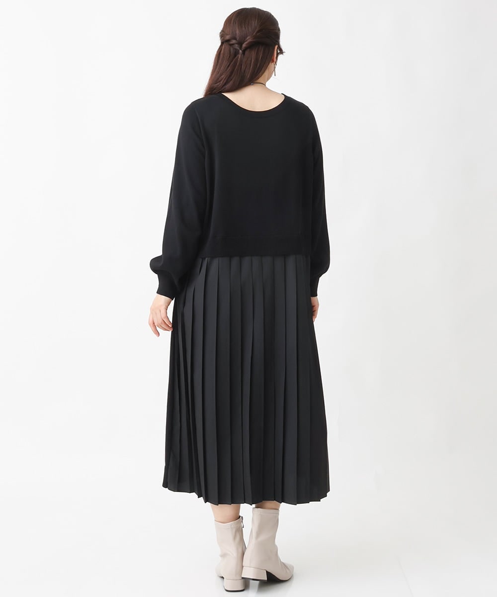 OLECV13129 eur3(エウルキューブ) 【大きいサイズ】前後2WAYニットコンビプリーツワンピース ブラック(94)