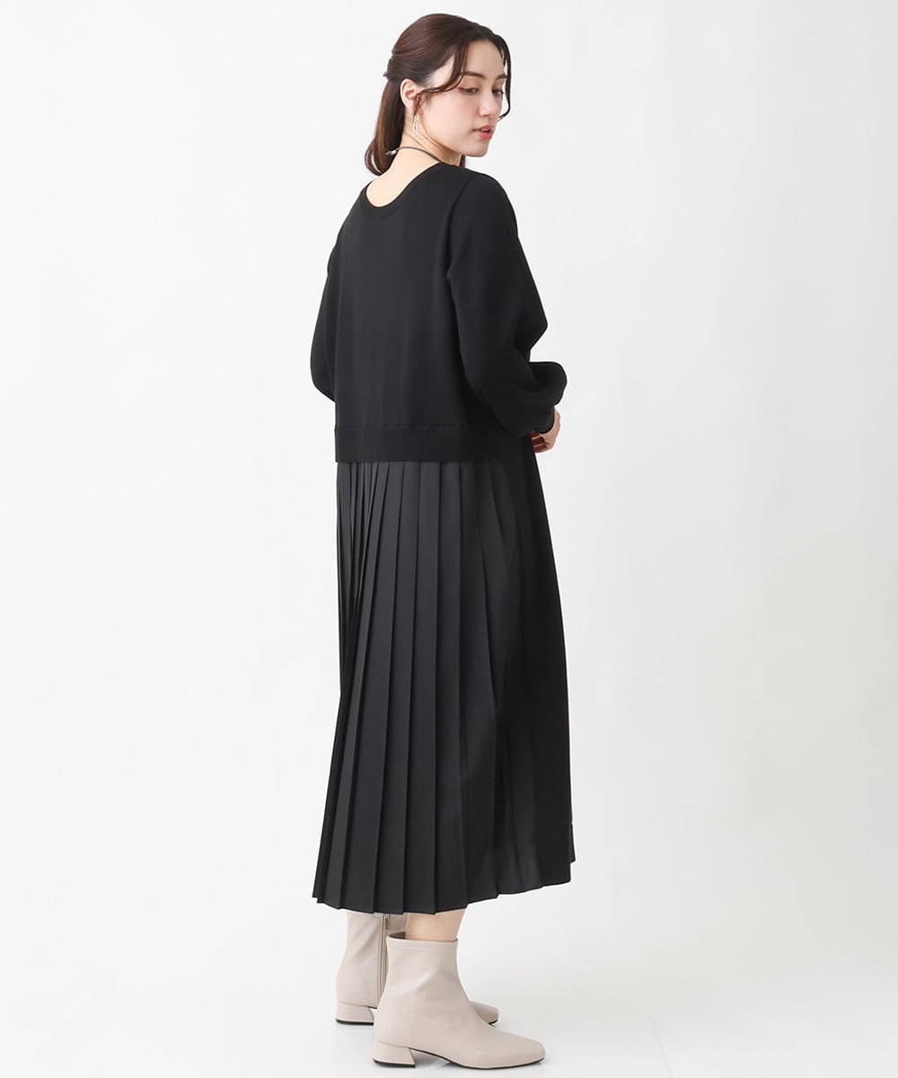 OLECV13129 eur3(エウルキューブ) 【大きいサイズ】前後2WAYニットコンビプリーツワンピース ブラック(94)