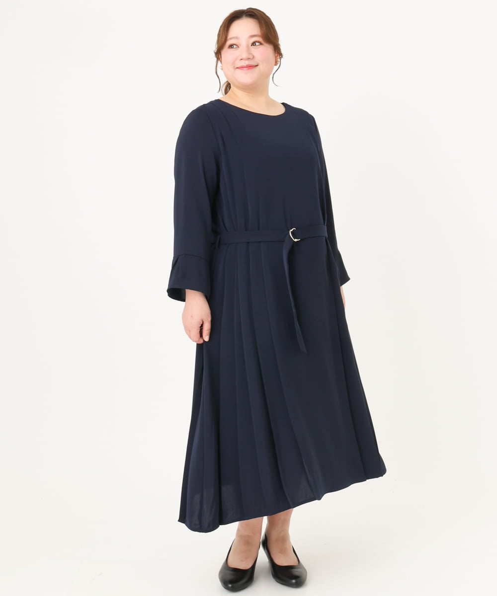 OLEDA06179 eur3(エウルキューブ) 【大きいサイズ/11号サイズあり】プリーツタックワンピース ネイビー(57)