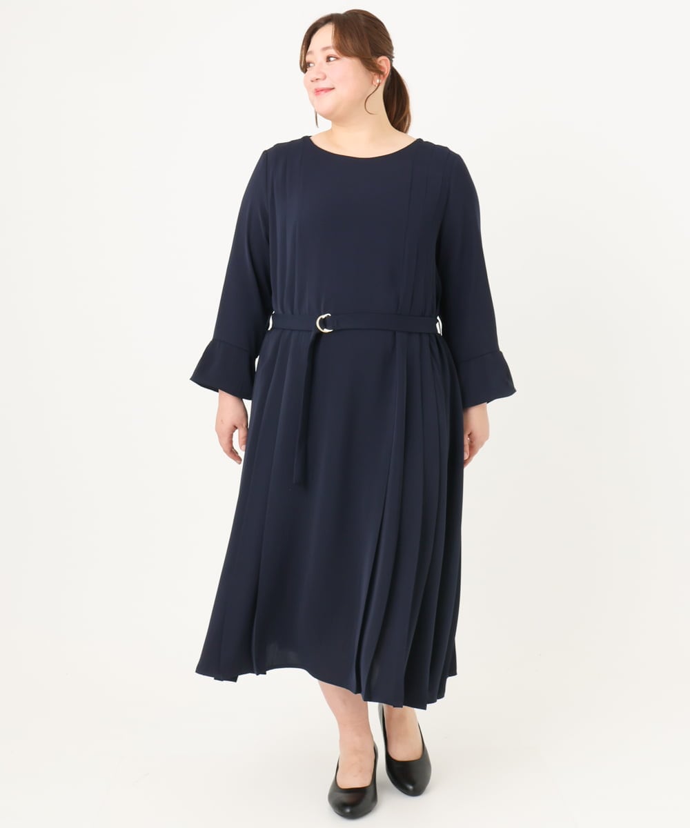 OLEDA06179 eur3(エウルキューブ) 【大きいサイズ/11号サイズあり】プリーツタックワンピース ネイビー(57)