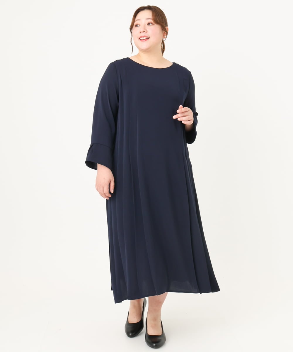 OLEDA06179 eur3(エウルキューブ) 【大きいサイズ/11号サイズあり】プリーツタックワンピース ネイビー(57)