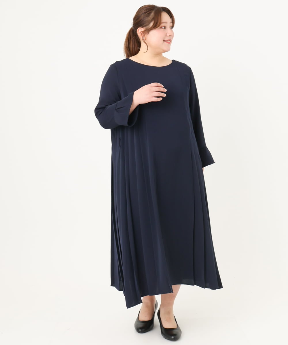 OLEDA06179 eur3(エウルキューブ) 【大きいサイズ/11号サイズあり】プリーツタックワンピース ネイビー(57)