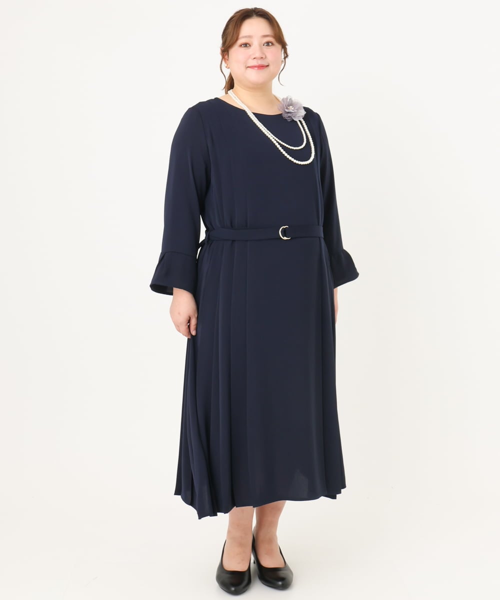 OLEDA06179 eur3(エウルキューブ) 【大きいサイズ/11号サイズあり】プリーツタックワンピース ネイビー(57)