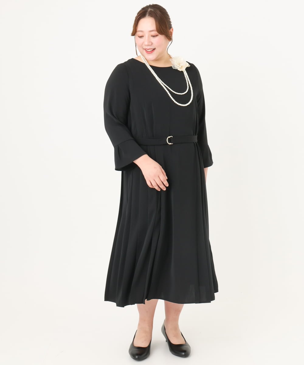 OLEDA06179 eur3(エウルキューブ) 【大きいサイズ/11号サイズあり】プリーツタックワンピース ブラック(94)