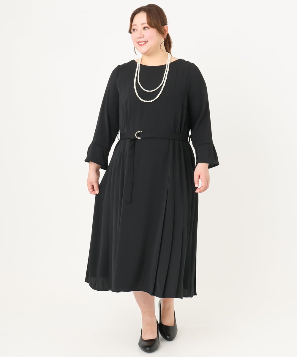 OLEDA06179 eur3(エウルキューブ) 【大きいサイズ/11号サイズあり】プリーツタックワンピース ブラック(94)