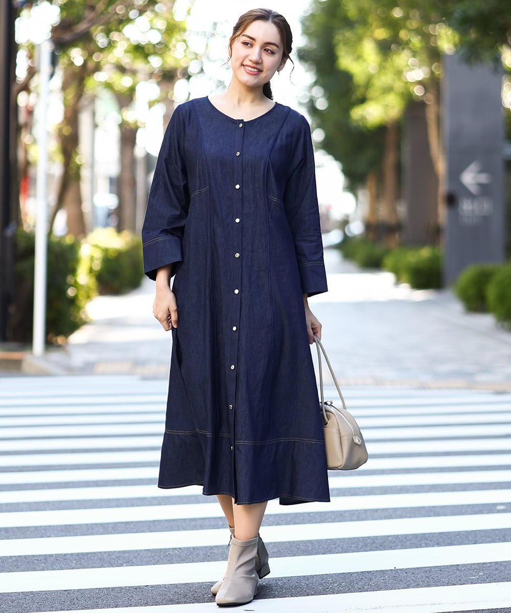 OLEDA10149 eur3(エウルキューブ) 【大きいサイズ】パイピングワンピース ネイビー(57)
