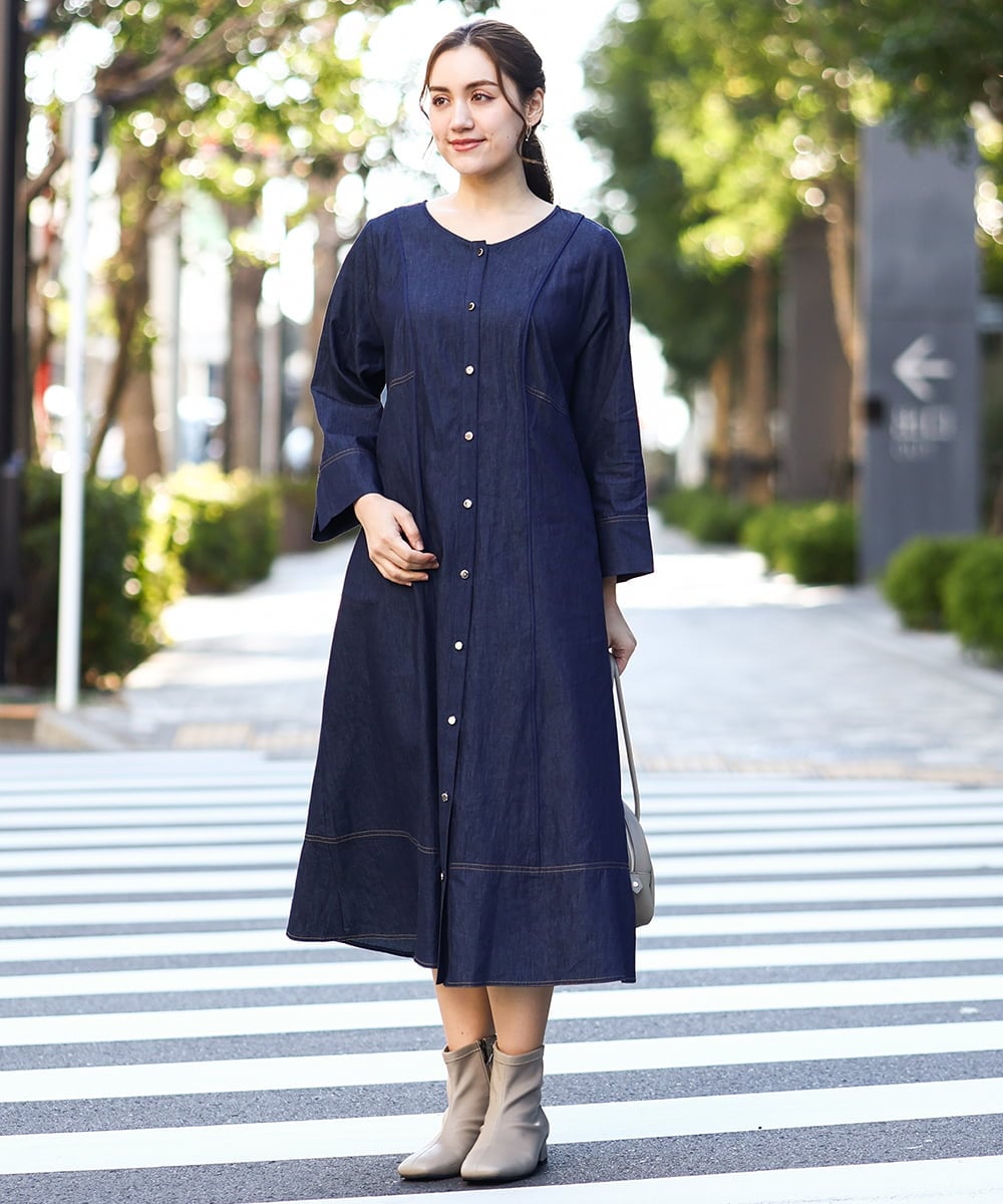 OLEDA10149 eur3(エウルキューブ) 【大きいサイズ】パイピングワンピース ネイビー(57)