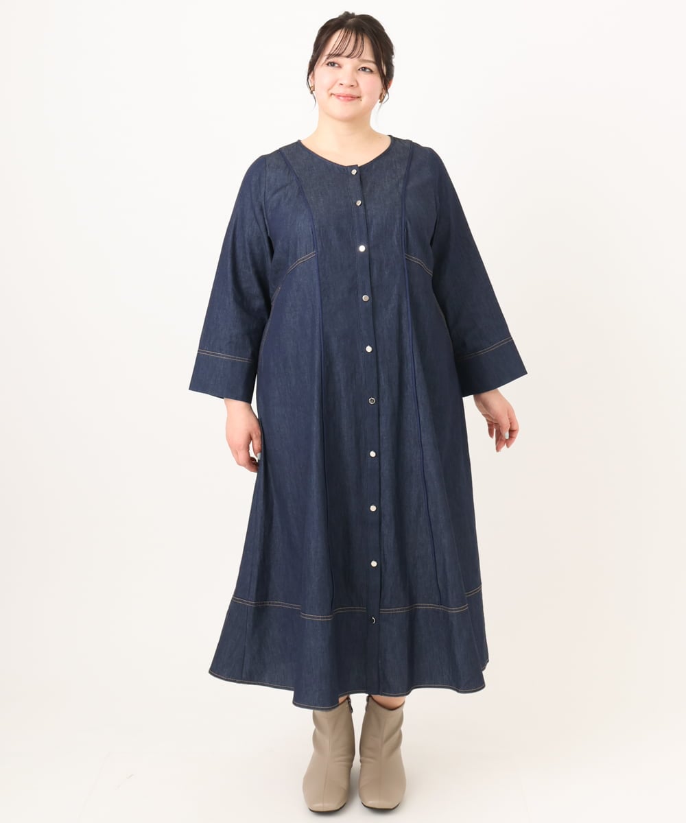OLEDA10149 eur3(エウルキューブ) 【大きいサイズ】パイピングワンピース ネイビー(57)