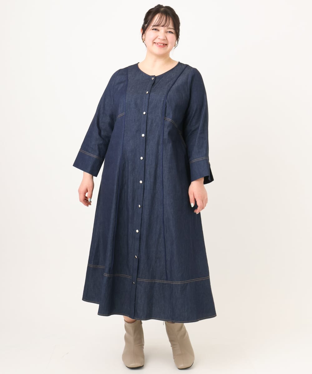 OLEDA10149 eur3(エウルキューブ) 【大きいサイズ】パイピングワンピース ネイビー(57)