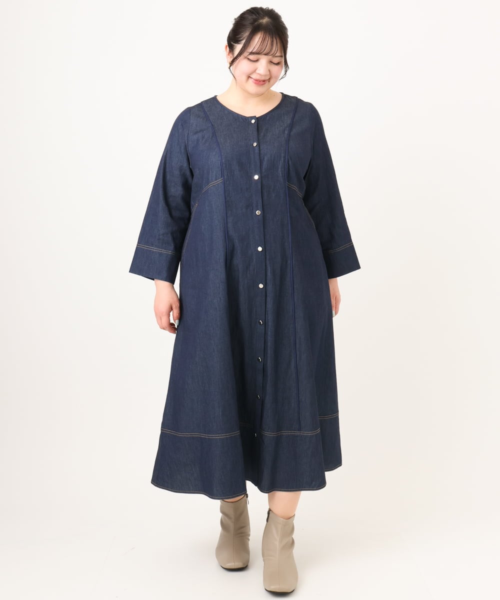 OLEDA10149 eur3(エウルキューブ) 【大きいサイズ】パイピングワンピース ネイビー(57)