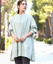 OLEDA11109 eur3(エウルキューブ) 【大きいサイズ】ストライプシャツチュニック　 ライトグリーン(30)