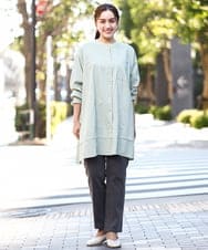 OLEDA11109 eur3(エウルキューブ) 【大きいサイズ】ストライプシャツチュニック　 ライトグリーン(30)