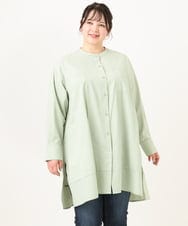 OLEDA11109 eur3(エウルキューブ) 【大きいサイズ】ストライプシャツチュニック　 ライトグリーン(30)