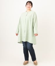 OLEDA11109 eur3(エウルキューブ) 【大きいサイズ】ストライプシャツチュニック　 ライトグリーン(30)
