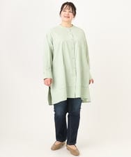 OLEDA11109 eur3(エウルキューブ) 【大きいサイズ】ストライプシャツチュニック　 ライトグリーン(30)