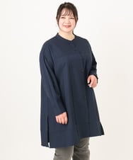 OLEDA11109 eur3(エウルキューブ) 【大きいサイズ】ストライプシャツチュニック　 ネイビー(57)