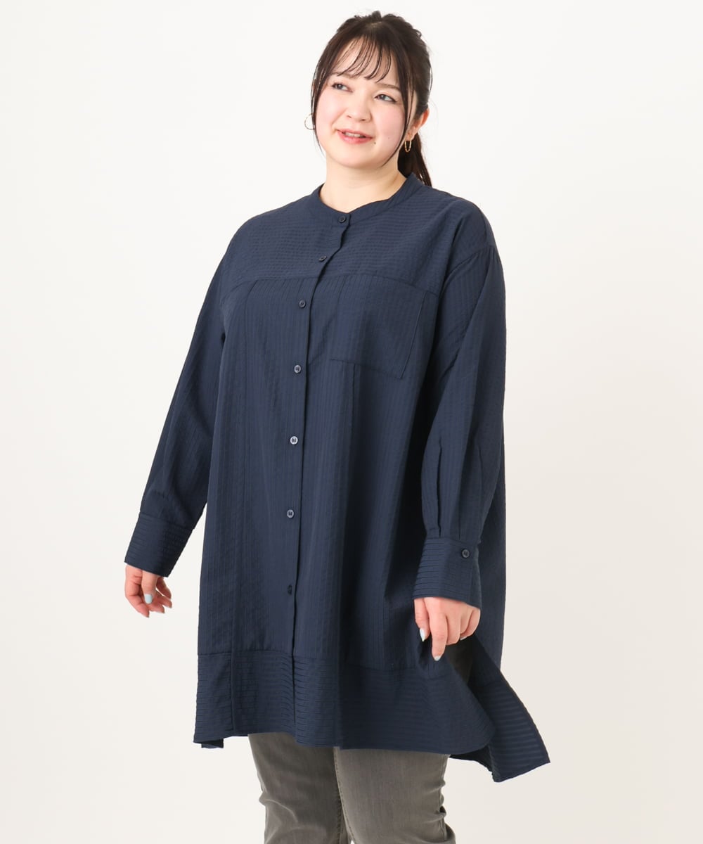 OLEDA11109 eur3(エウルキューブ) 【大きいサイズ】ストライプシャツチュニック　 ネイビー(57)