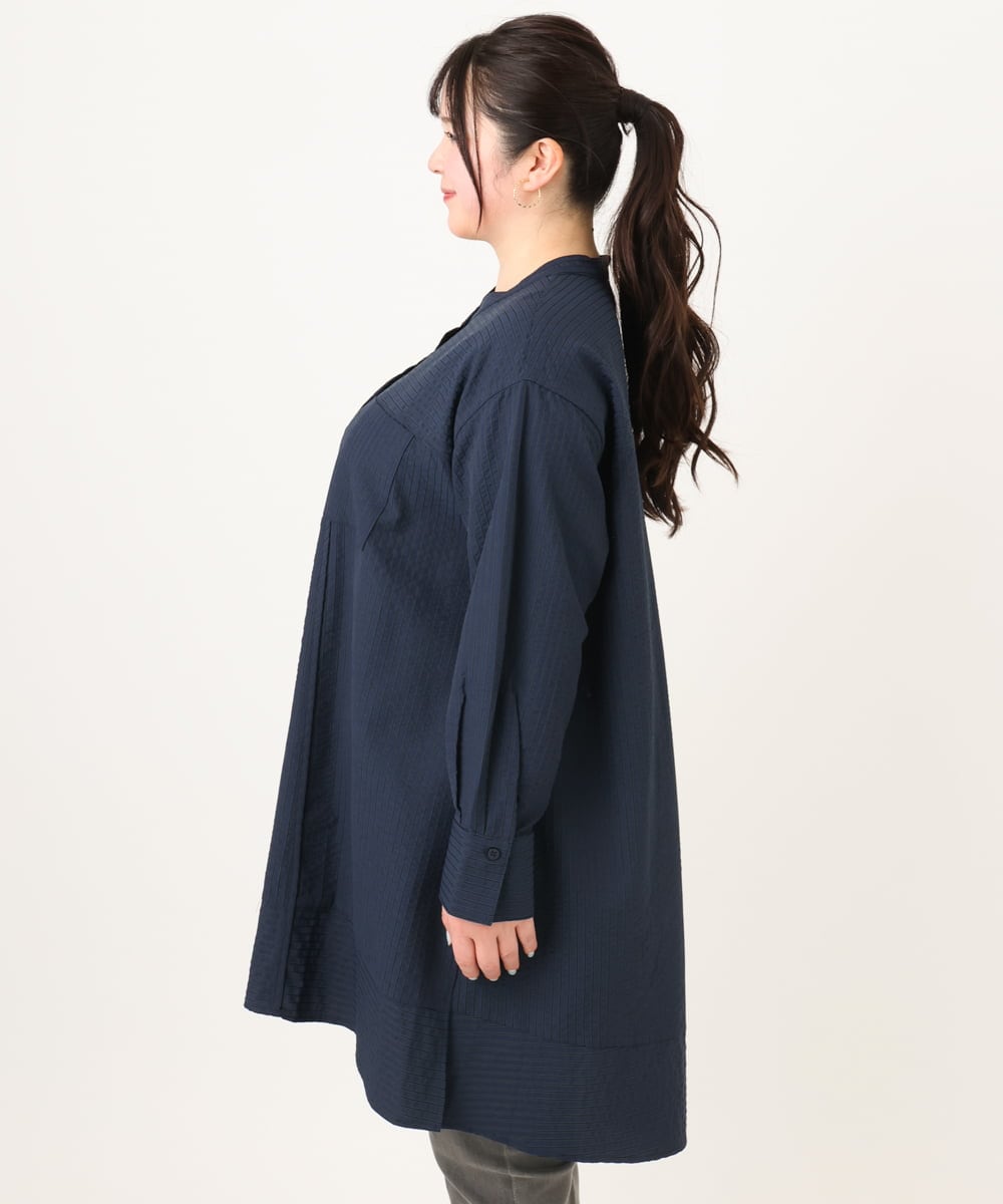 OLEDA11109 eur3(エウルキューブ) 【大きいサイズ】ストライプシャツチュニック　 ネイビー(57)