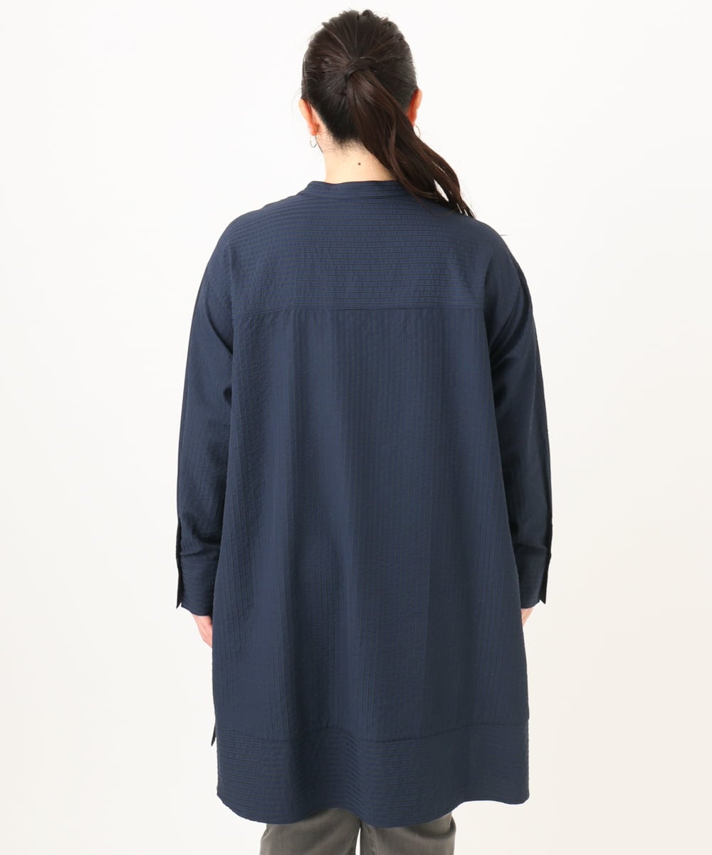 OLEDA11109 eur3(エウルキューブ) 【大きいサイズ】ストライプシャツチュニック　 ネイビー(57)