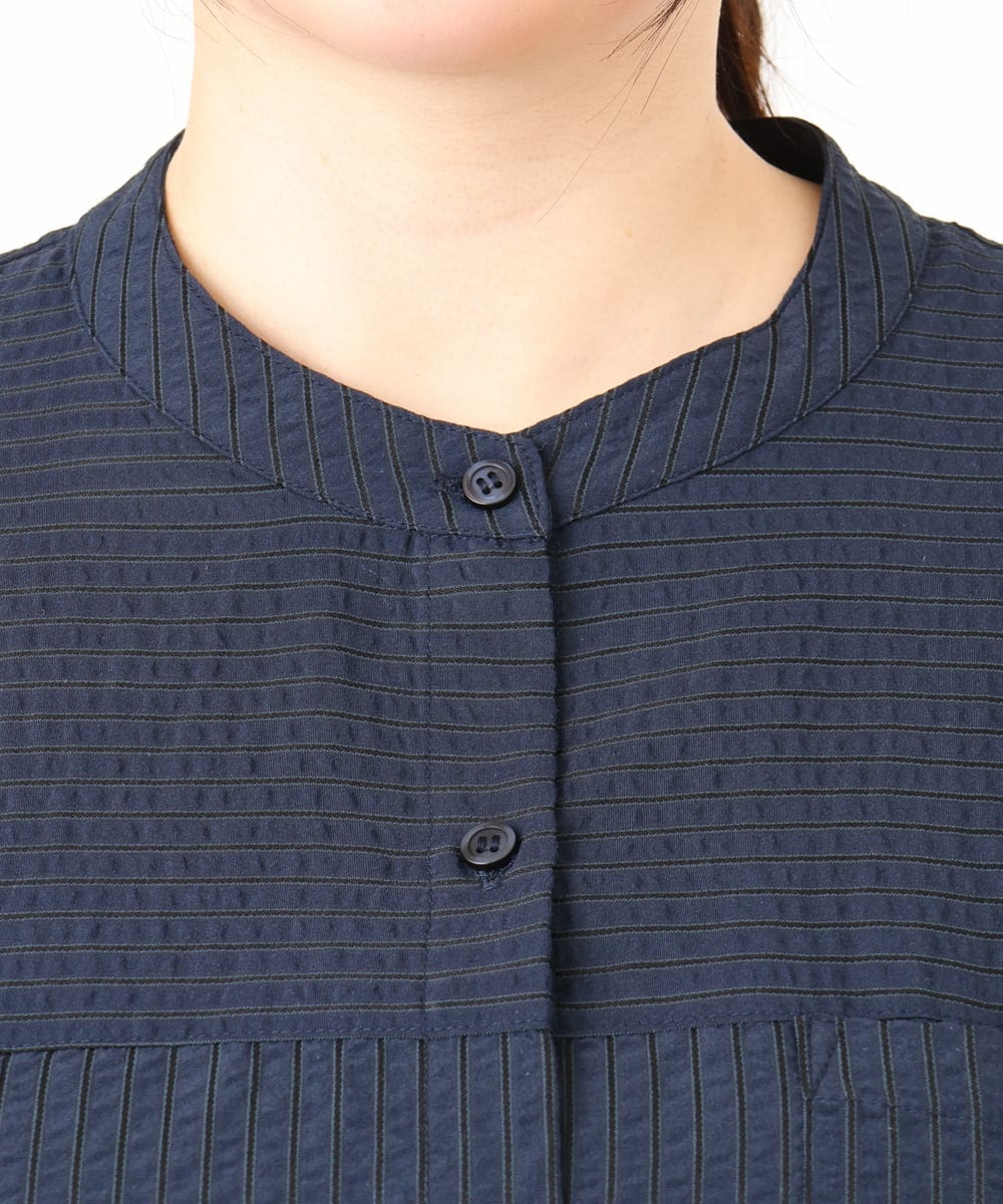 OLEDA11109 eur3(エウルキューブ) 【大きいサイズ】ストライプシャツチュニック　 ネイビー(57)
