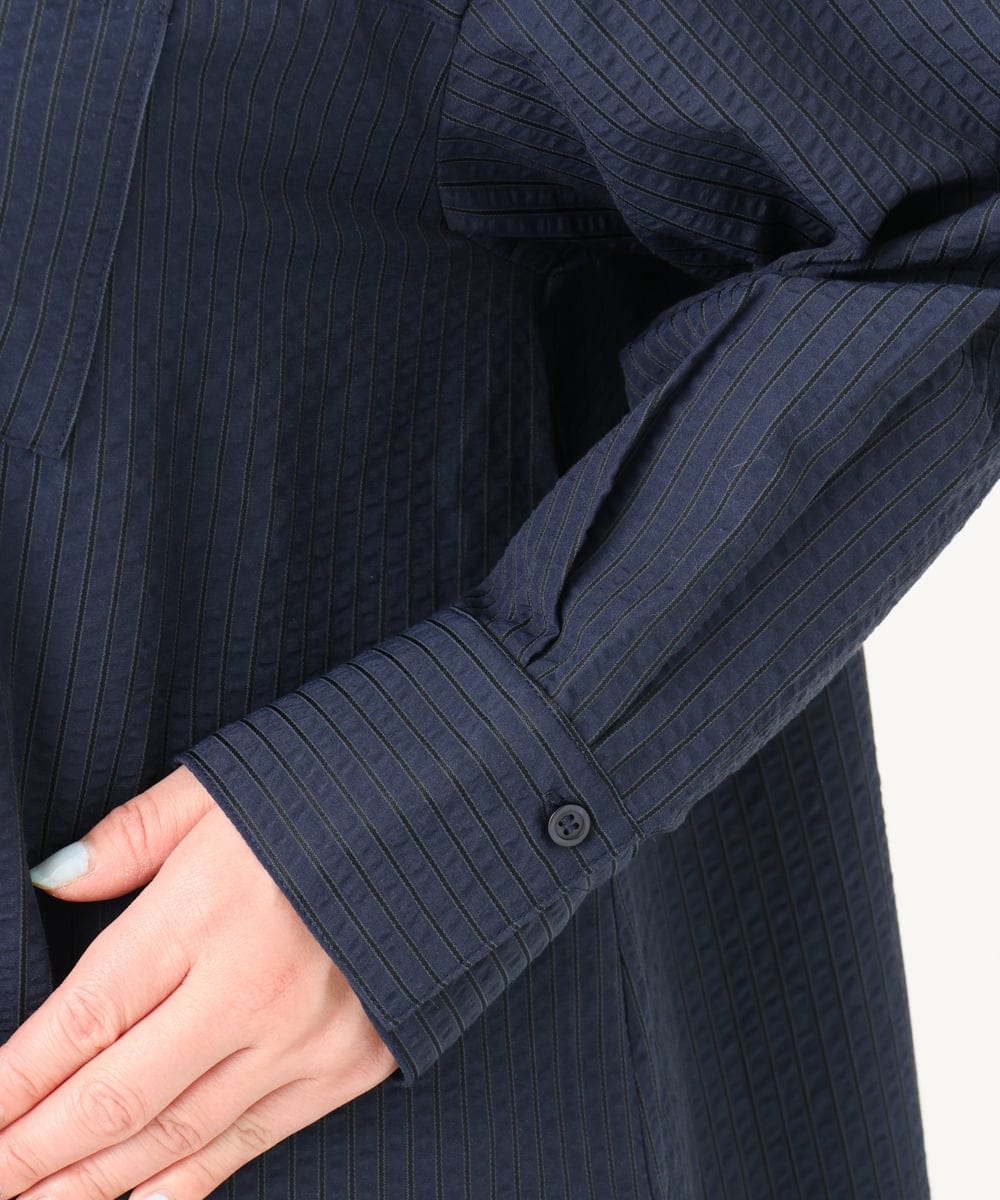 OLEDA11109 eur3(エウルキューブ) 【大きいサイズ】ストライプシャツチュニック　 ネイビー(57)