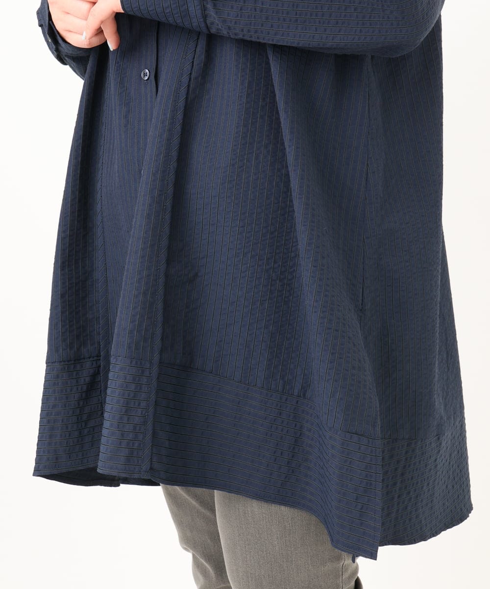 OLEDA11109 eur3(エウルキューブ) 【大きいサイズ】ストライプシャツチュニック　 ネイビー(57)
