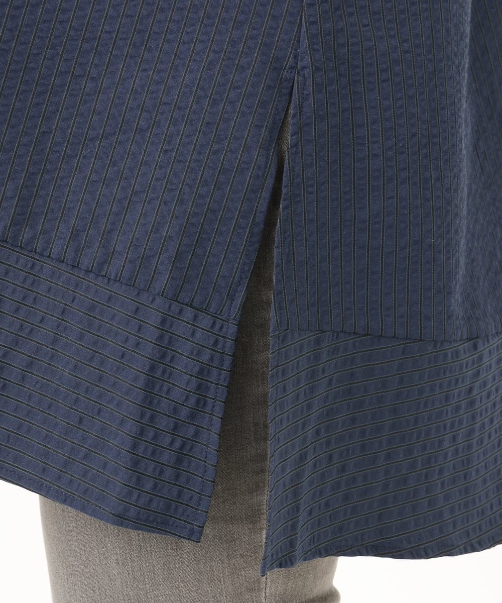 OLEDA11109 eur3(エウルキューブ) 【大きいサイズ】ストライプシャツチュニック　 ネイビー(57)