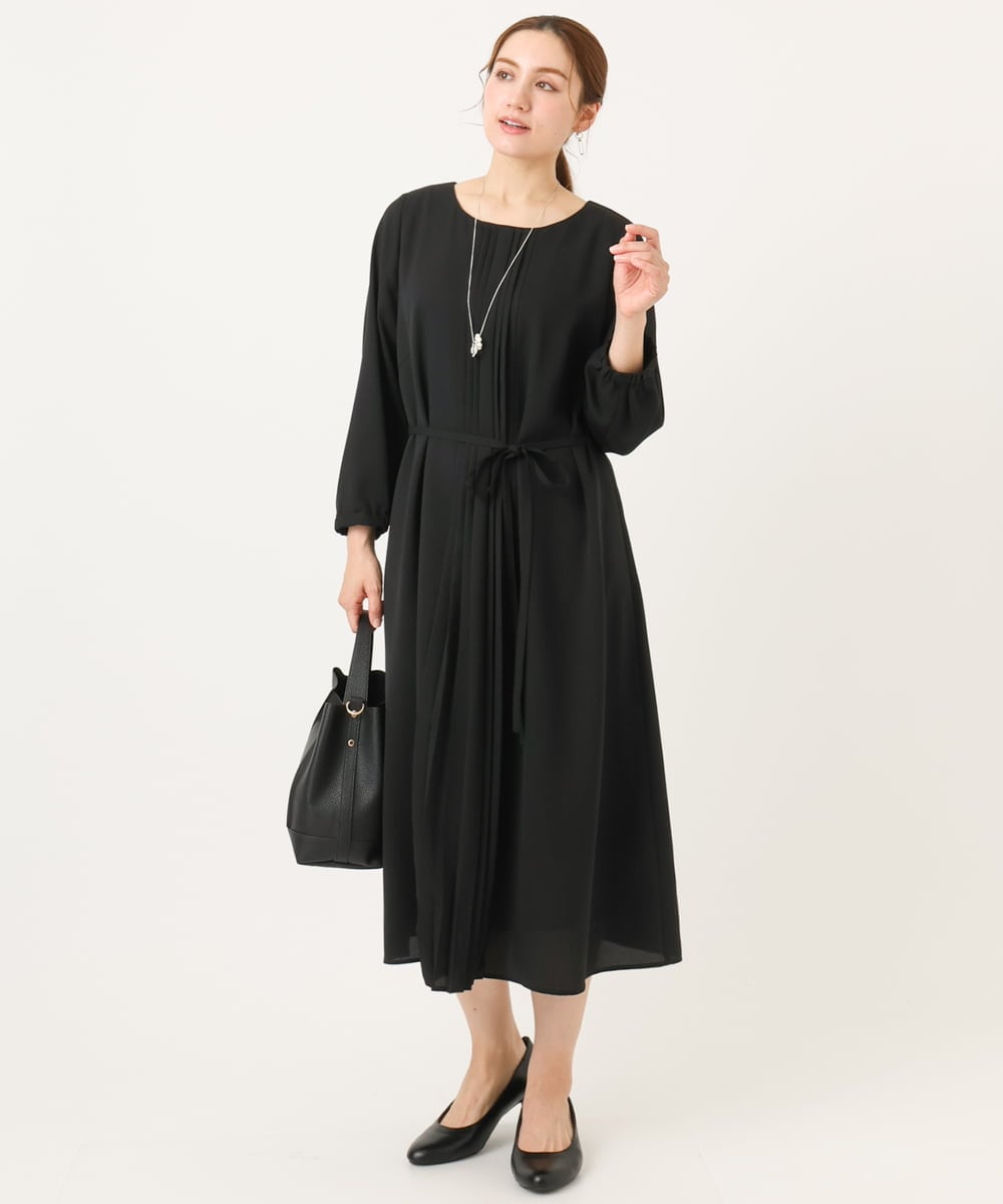 OLEDD05189 eur3(エウルキューブ) 【大きいサイズ】フロントプリーツワンピース ブラック(94)