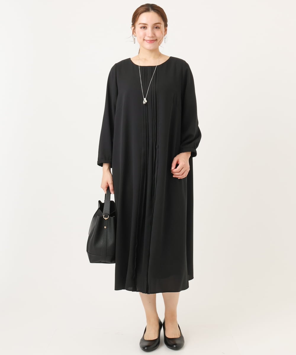 OLEDD05189 eur3(エウルキューブ) 【大きいサイズ】フロントプリーツワンピース ブラック(94)