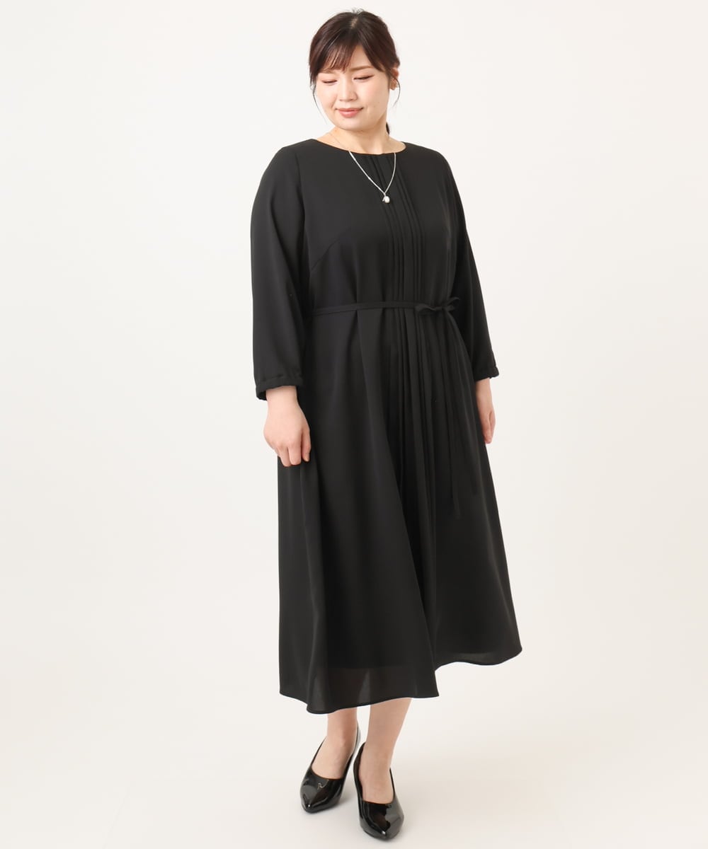 OLEDD05189 eur3(エウルキューブ) 【大きいサイズ】フロントプリーツワンピース ブラック(94)