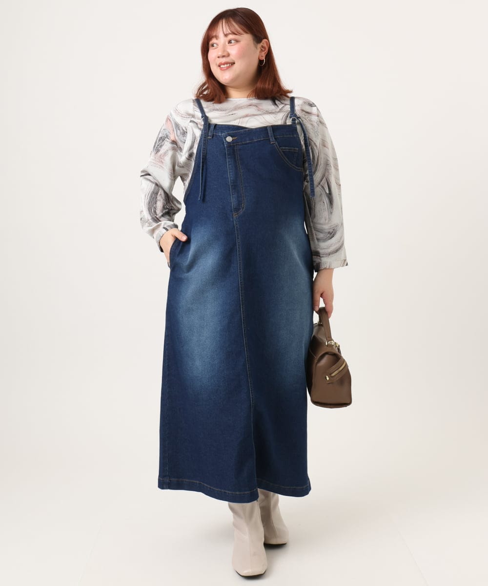 OLEDD08129 eur3(エウルキューブ) 【大きいサイズ】デニムジャンパースカート ネイビー(57)